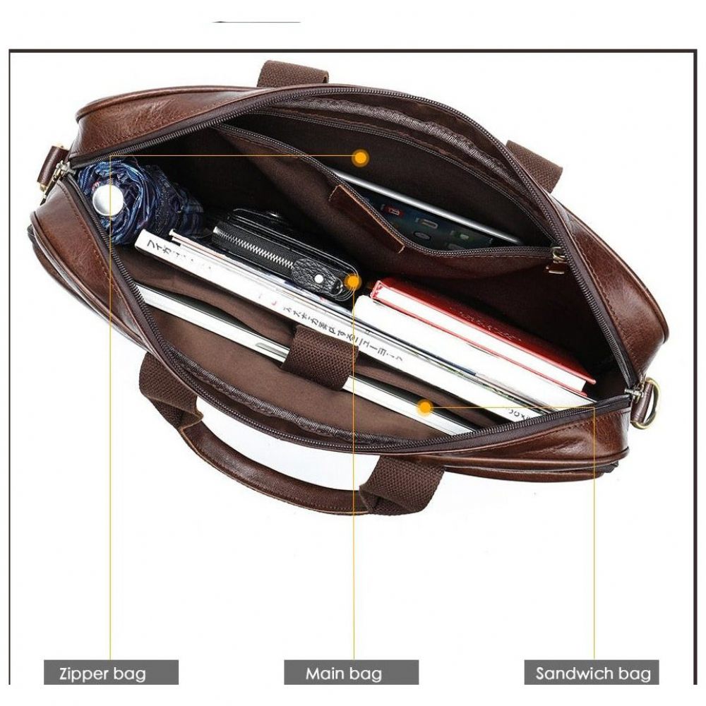 Porte-documents Pour Hommes Bureau À Fermeture Éclair Cuir Exotique Luxe - Café