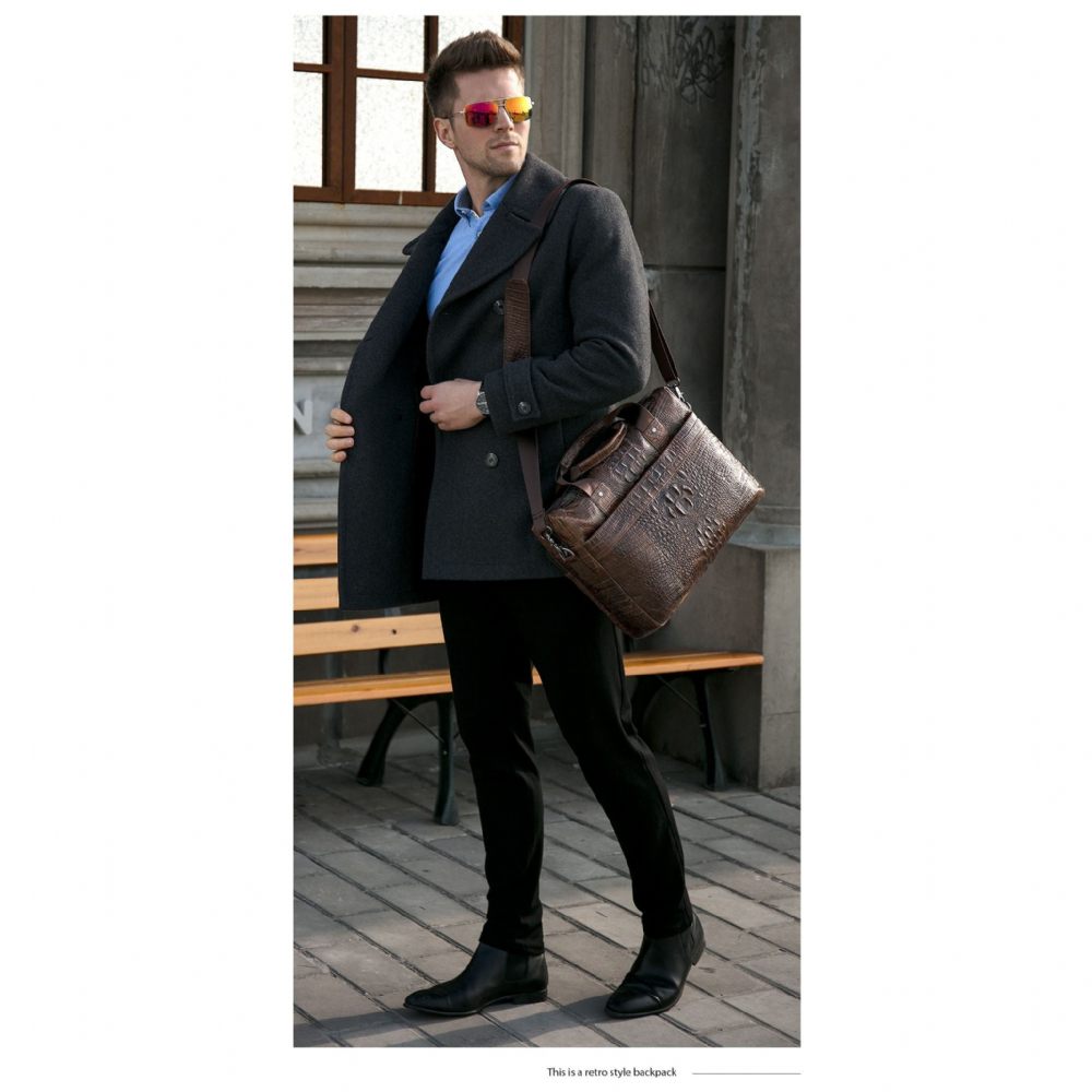 Porte-documents Pour Hommes Fourre-tout Bureau Cuir Crocodile Luxe Chic Et Portable - Café