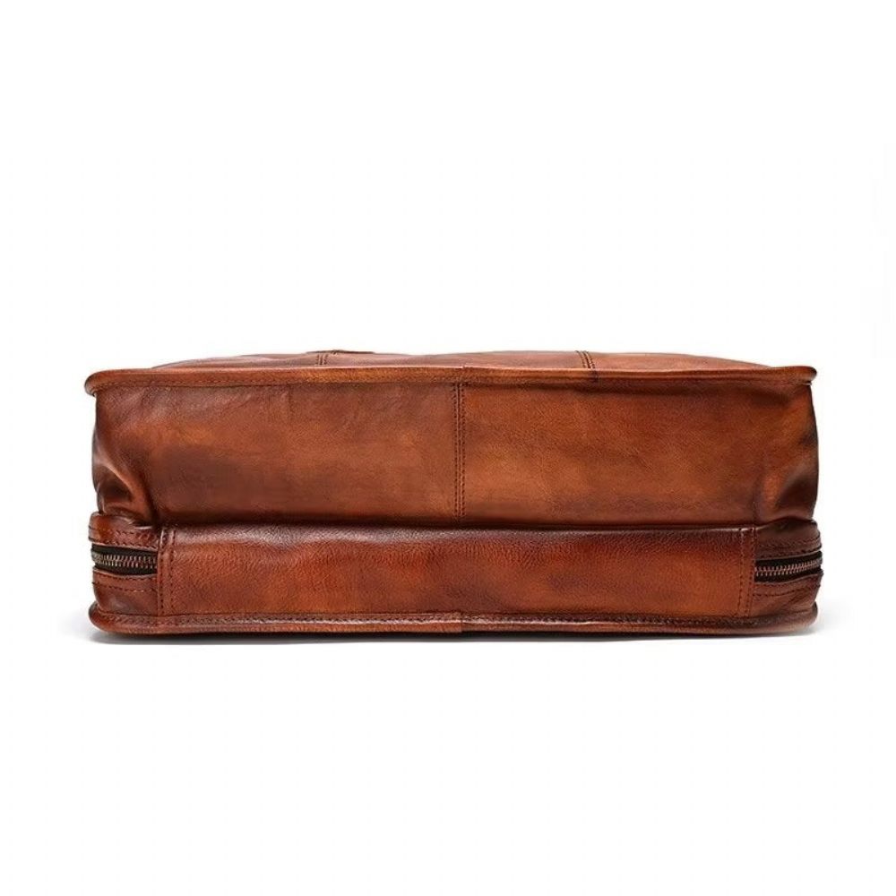 Porte-documents Pour Hommes Fourre-tout Voyage Peau Vache Sac À Main Luxe Élégant - Marron