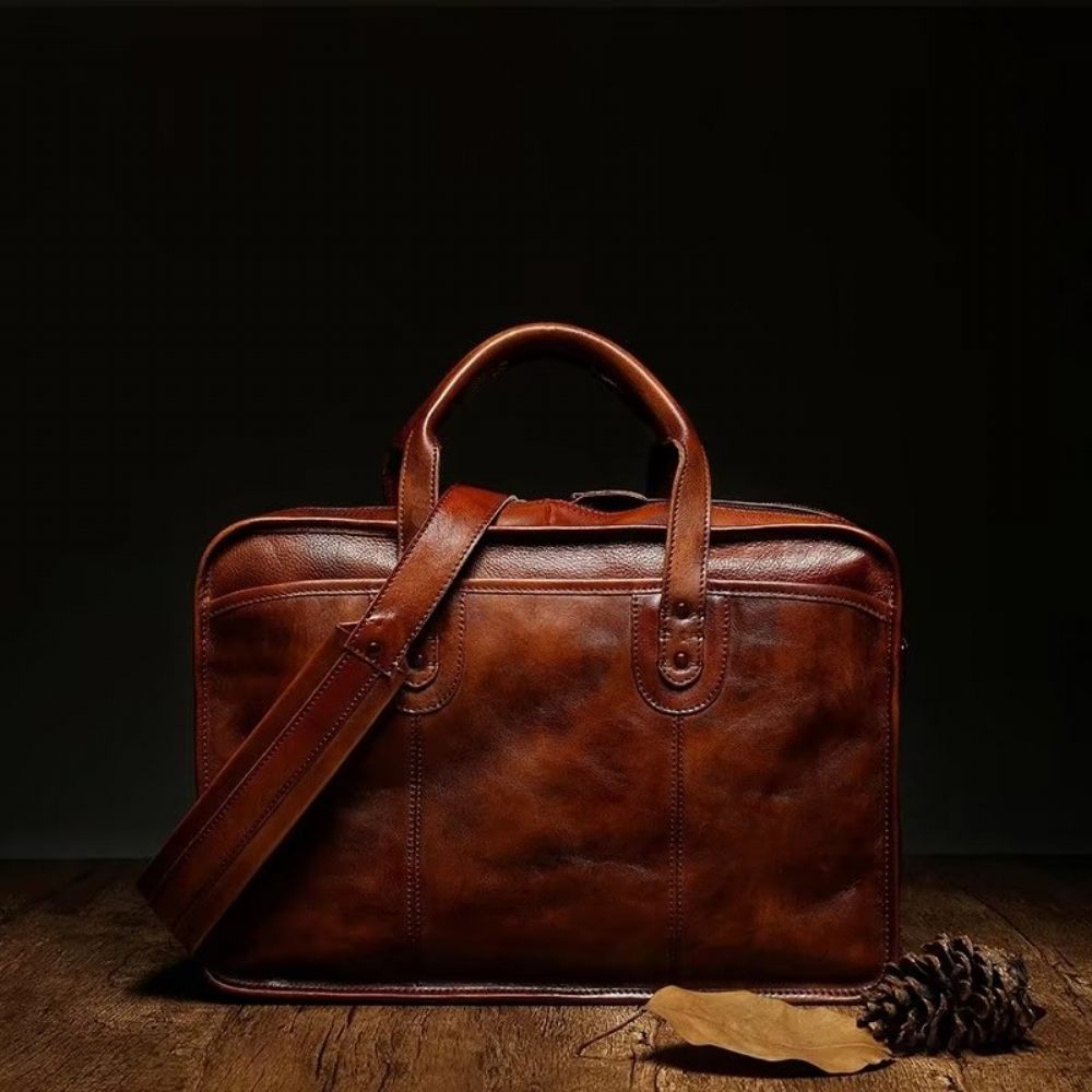 Porte-documents Pour Hommes Fourre-tout Voyage Peau Vache Sac À Main Luxe Élégant - Marron