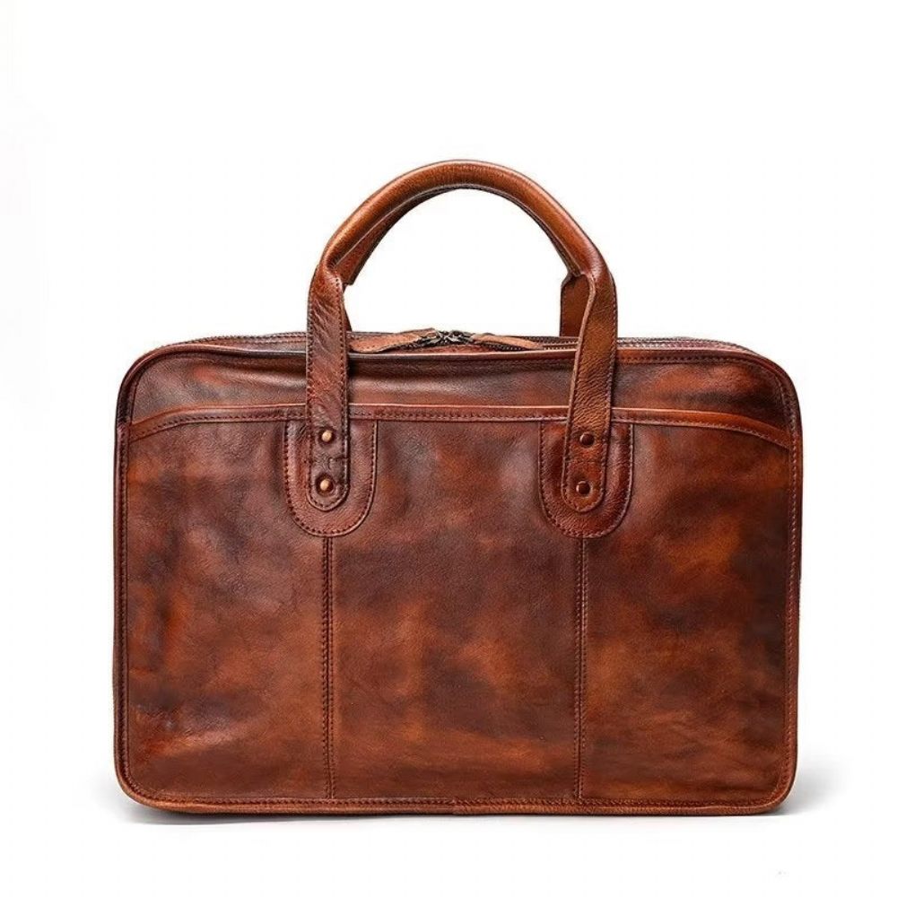 Porte-documents Pour Hommes Fourre-tout Voyage Peau Vache Sac À Main Luxe Élégant - Marron