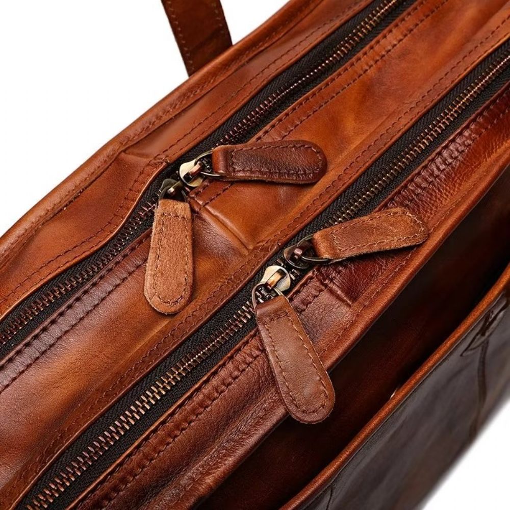 Porte-documents Pour Hommes Fourre-tout Voyage Peau Vache Sac À Main Luxe Élégant - Marron