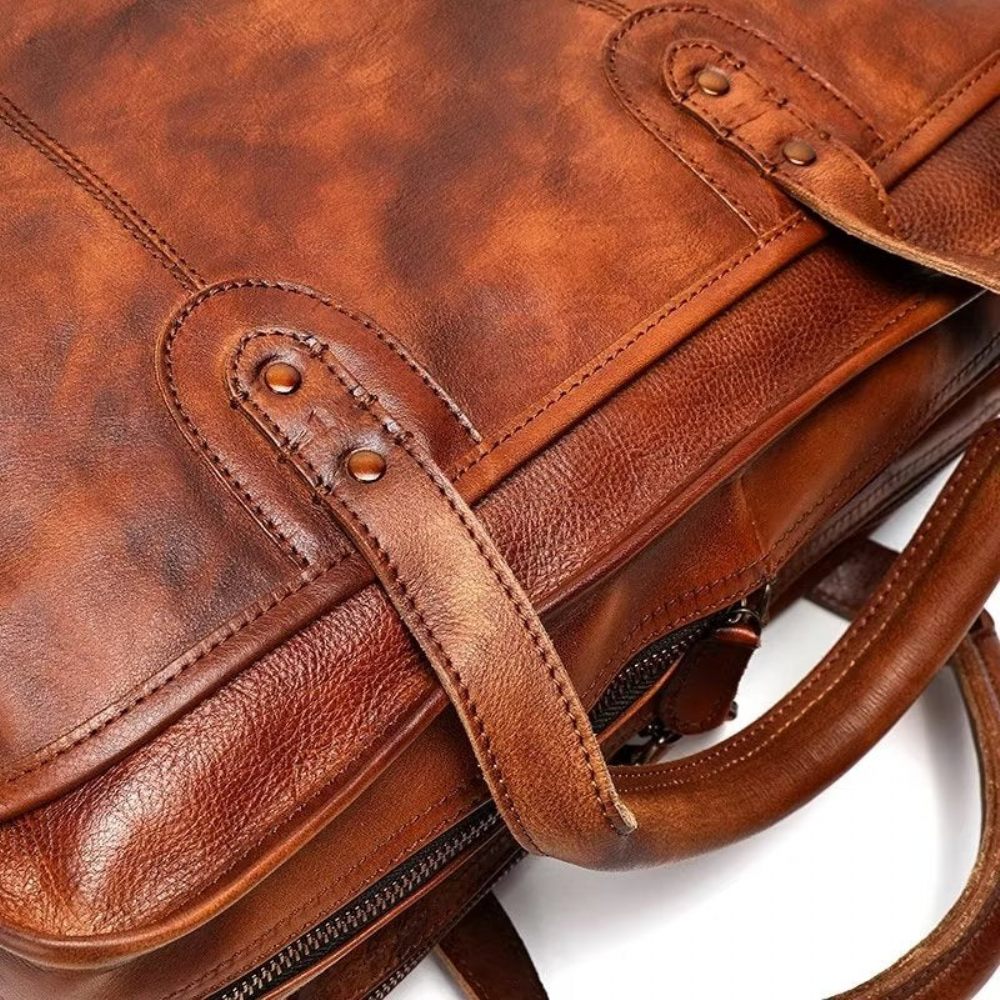 Porte-documents Pour Hommes Fourre-tout Voyage Peau Vache Sac À Main Luxe Élégant - Marron