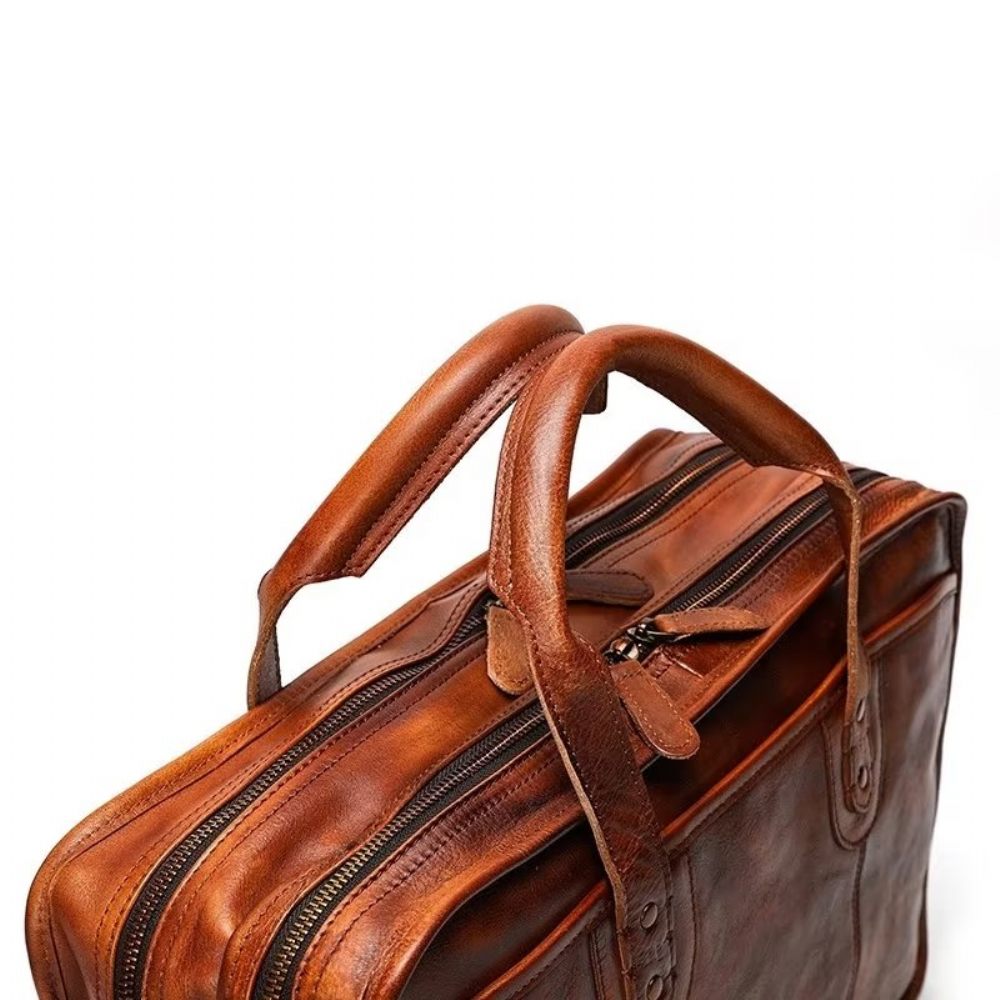 Porte-documents Pour Hommes Fourre-tout Voyage Peau Vache Sac À Main Luxe Élégant - Marron