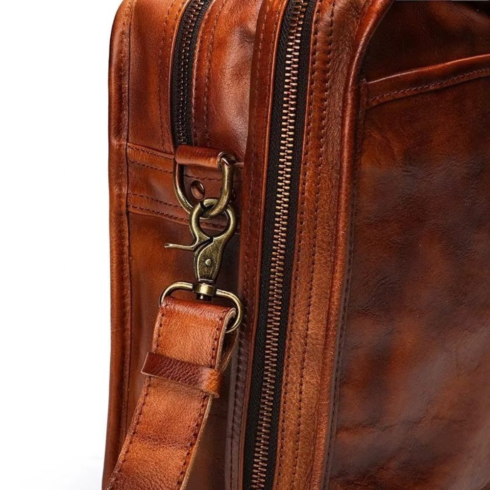 Porte-documents Pour Hommes Fourre-tout Voyage Peau Vache Sac À Main Luxe Élégant - Marron