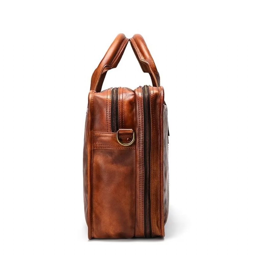 Porte-documents Pour Hommes Fourre-tout Voyage Peau Vache Sac À Main Luxe Élégant - Marron