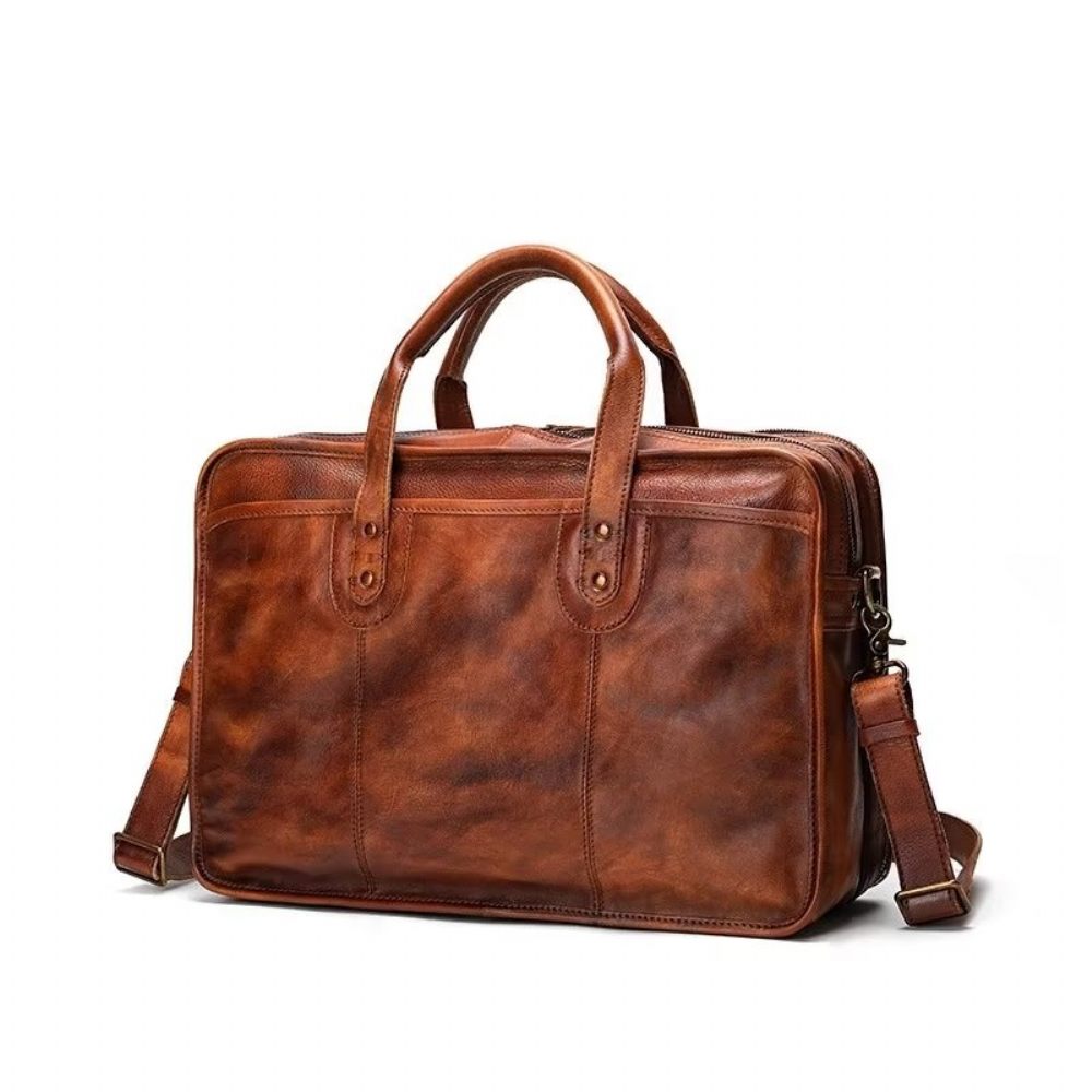 Porte-documents Pour Hommes Fourre-tout Voyage Peau Vache Sac À Main Luxe Élégant - Marron