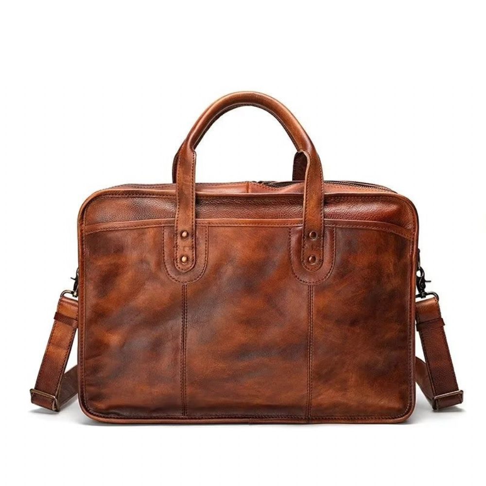 Porte-documents Pour Hommes Fourre-tout Voyage Peau Vache Sac À Main Luxe Élégant - Marron