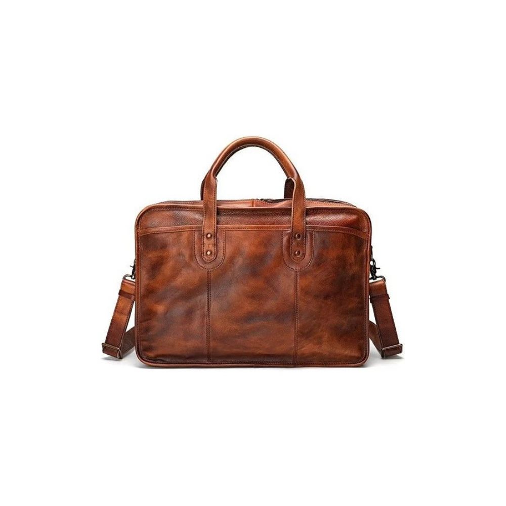 Porte-documents Pour Hommes Fourre-tout Voyage Peau Vache Sac À Main Luxe Élégant - Marron