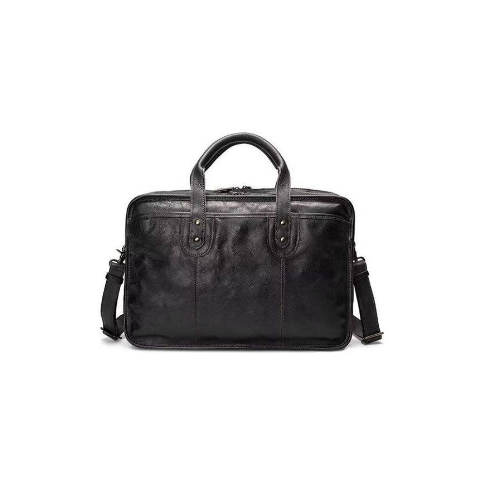 Porte-documents Pour Hommes Fourre-tout Voyage Peau Vache Sac À Main Luxe Élégant - Noir