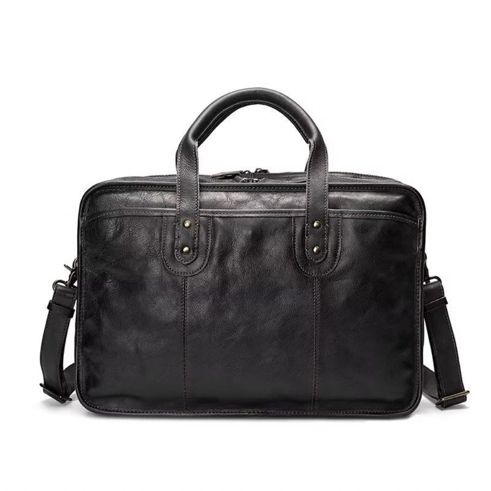 Porte-documents Pour Hommes Fourre-tout Voyage Peau Vache Sac À Main Luxe Élégant - Noir