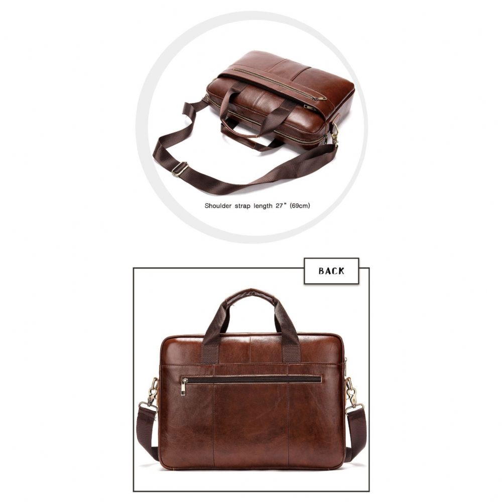 Porte-documents Pour Hommes Luxe Cuir Exotique Avec Fermeture Éclair Ordinateur Portable - Café