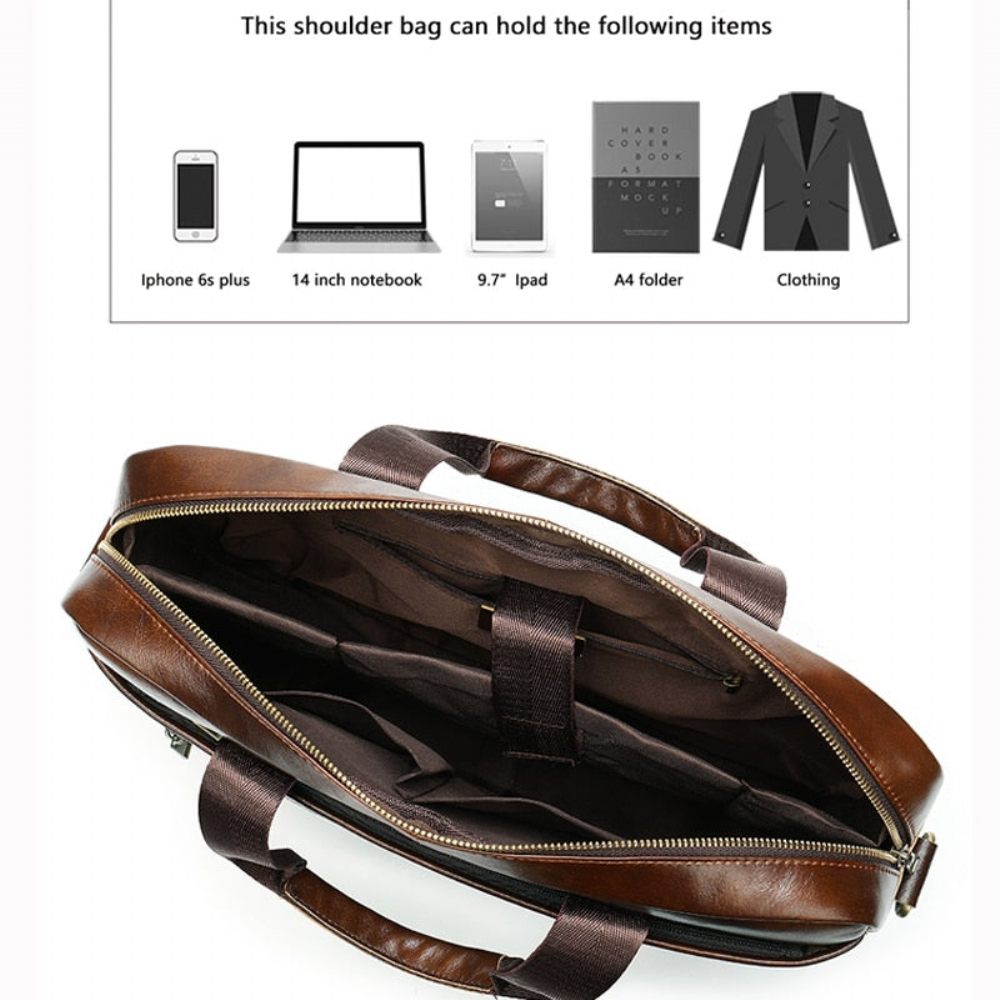 Porte-documents Pour Hommes Luxe Cuir Exotique Avec Fermeture Éclair Ordinateur Portable - Café