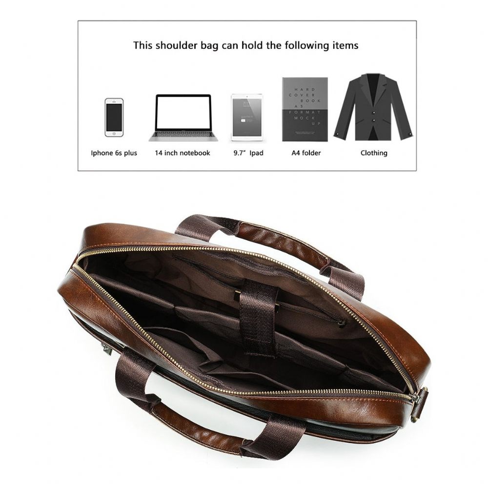 Porte-documents Pour Hommes Luxe Cuir Exotique Avec Fermeture Éclair Ordinateur Portable - Café