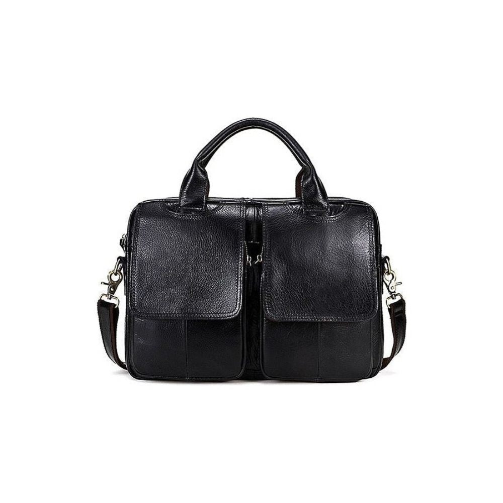 Porte-documents Pour Hommes Luxe Cuir Exotique Avec Fermeture Éclair Ordinateur Portable - Noir