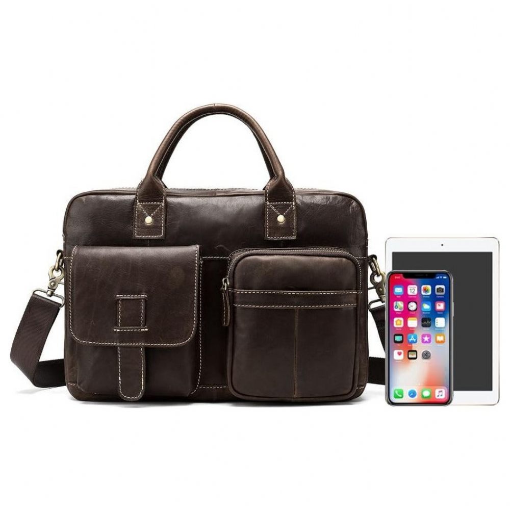 Porte-documents Pour Hommes Luxe Cuir Exotique Avec Fermeture Éclair Ordinateur Portable - Café