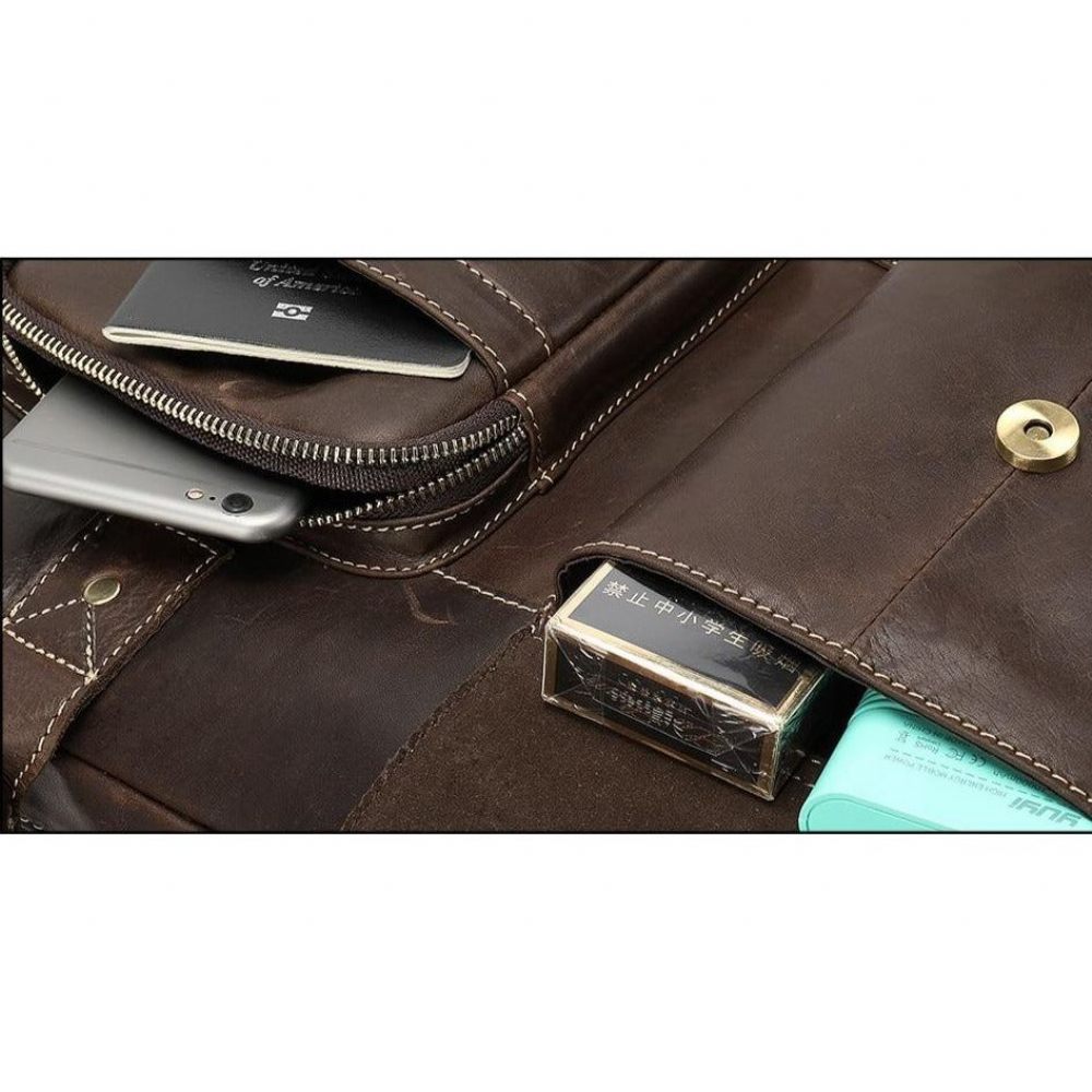 Porte-documents Pour Hommes Luxe Cuir Exotique Avec Fermeture Éclair Ordinateur Portable - Café