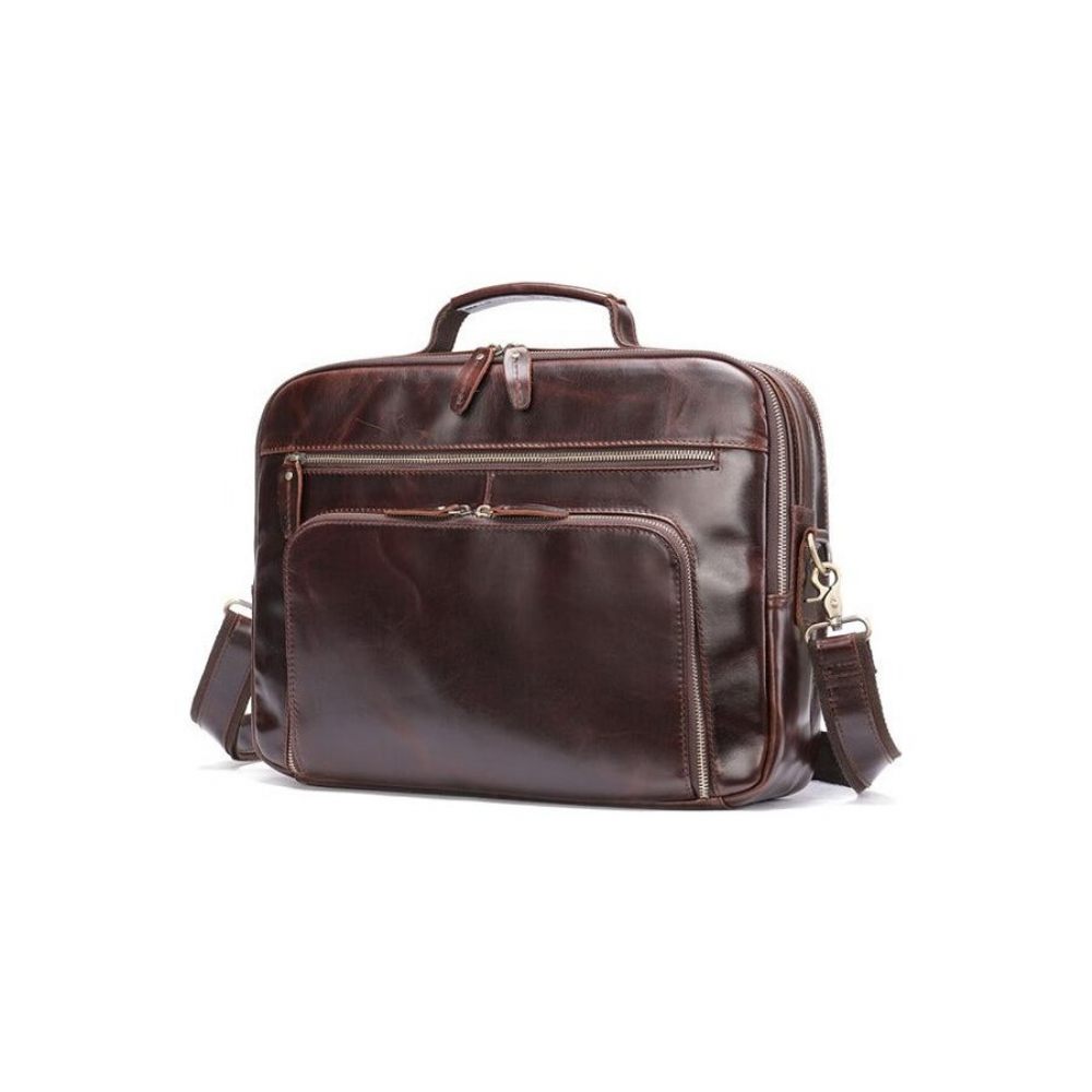 Porte-documents Pour Hommes Luxe Cuir Ordinateur Portable Avec Poignée Souple - Café