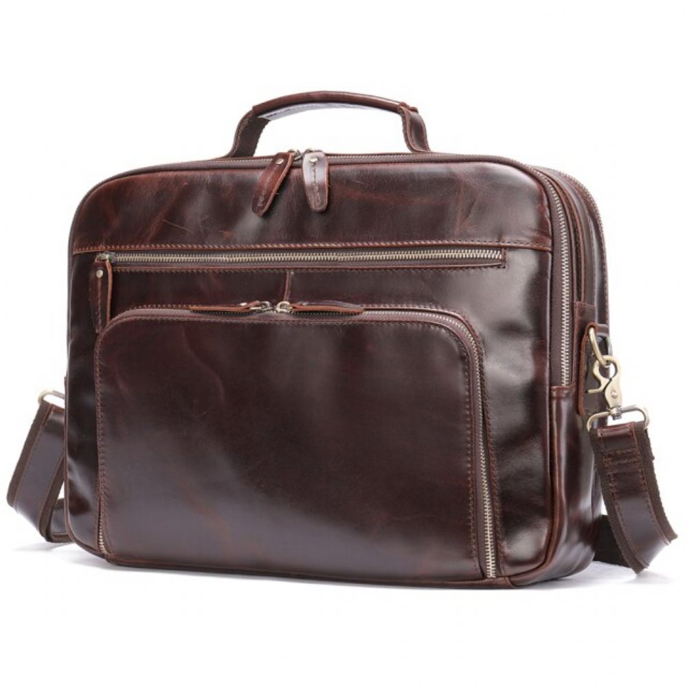 Porte-documents Pour Hommes Luxe Cuir Ordinateur Portable Avec Poignée Souple - Café