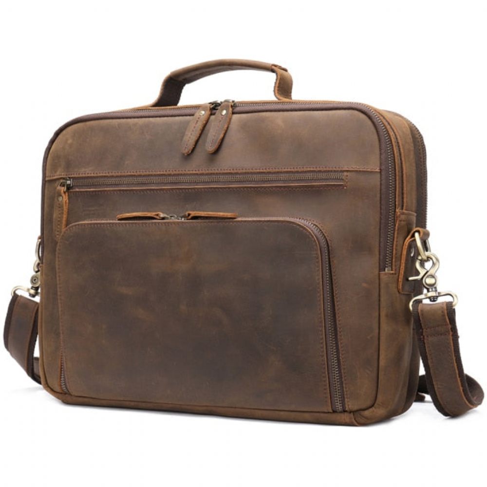 Porte-documents Pour Hommes Luxe Cuir Ordinateur Portable Avec Poignée Souple - Marron