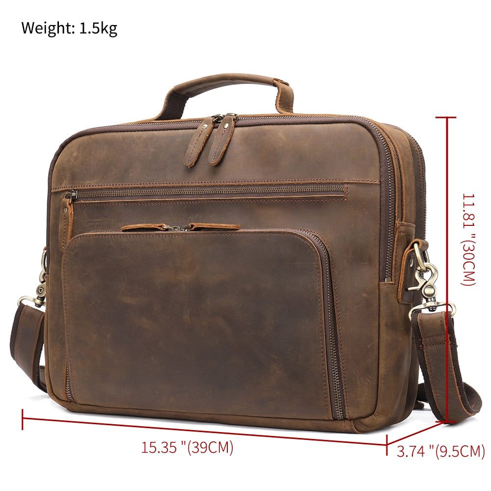 Porte-documents Pour Hommes Luxe Cuir Ordinateur Portable Avec Poignée Souple - Marron