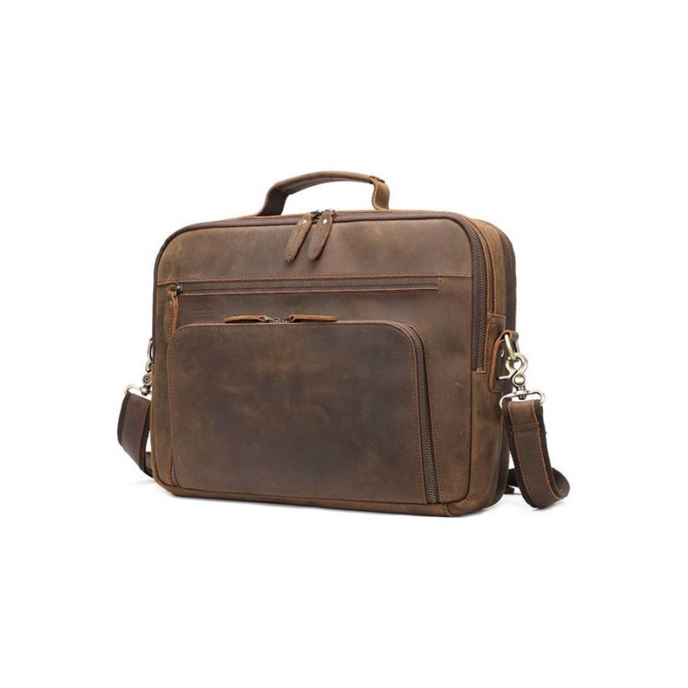 Porte-documents Pour Hommes Luxe Cuir Ordinateur Portable Avec Poignée Souple - Marron