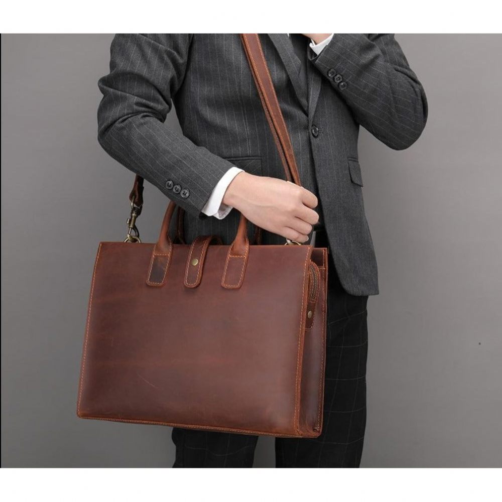 Porte-documents Pour Hommes Mallette D'affaires Cuir Ordinateur Portable - Café