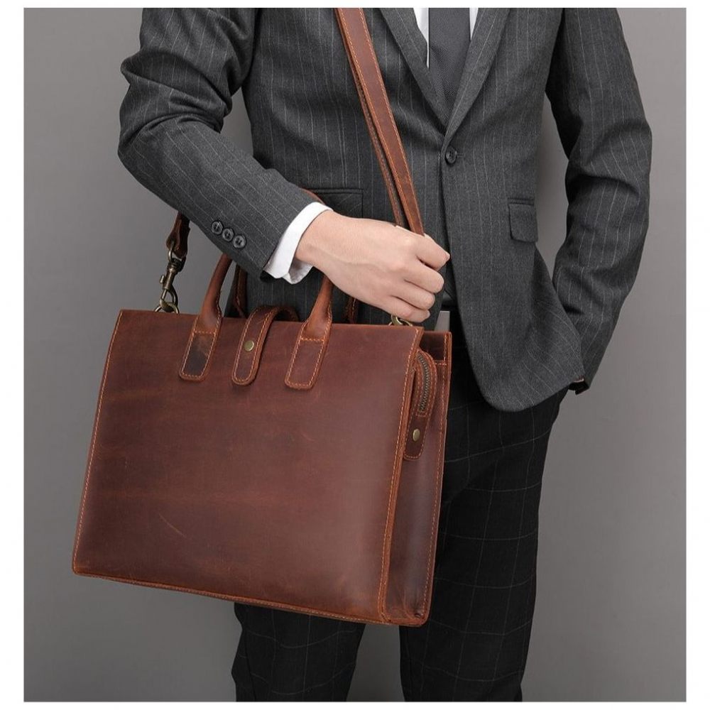 Porte-documents Pour Hommes Mallette D'affaires Cuir Ordinateur Portable - Café