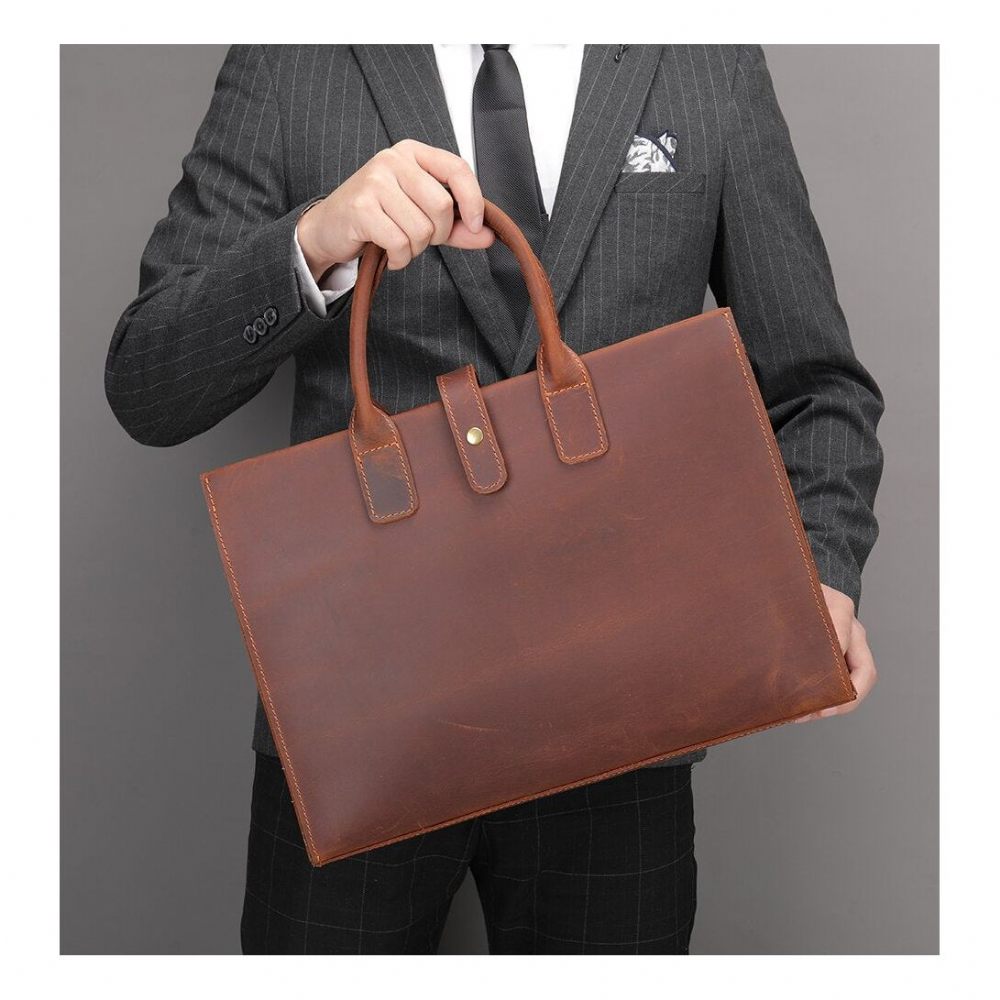 Porte-documents Pour Hommes Mallette D'affaires Cuir Ordinateur Portable - Café