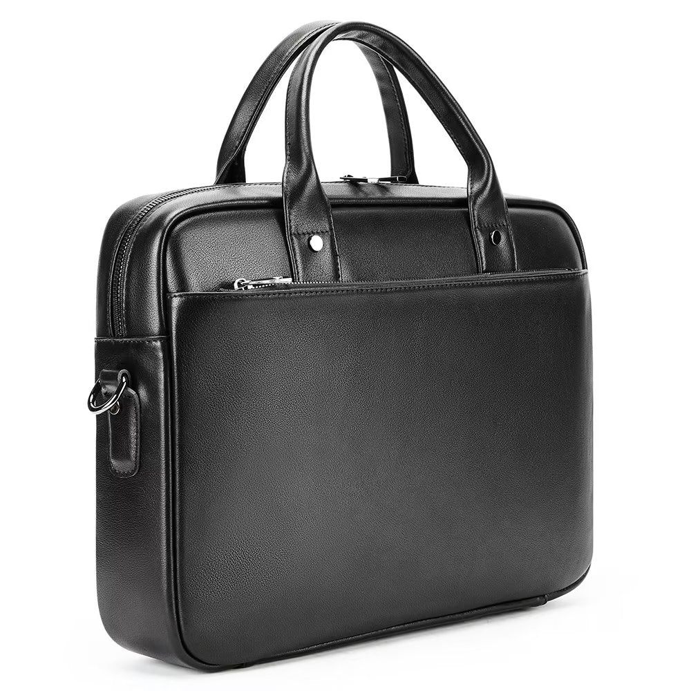 Porte-documents Pour Hommes Mallette D'affaires À Double Compartiment Cuir Luxe - Noir