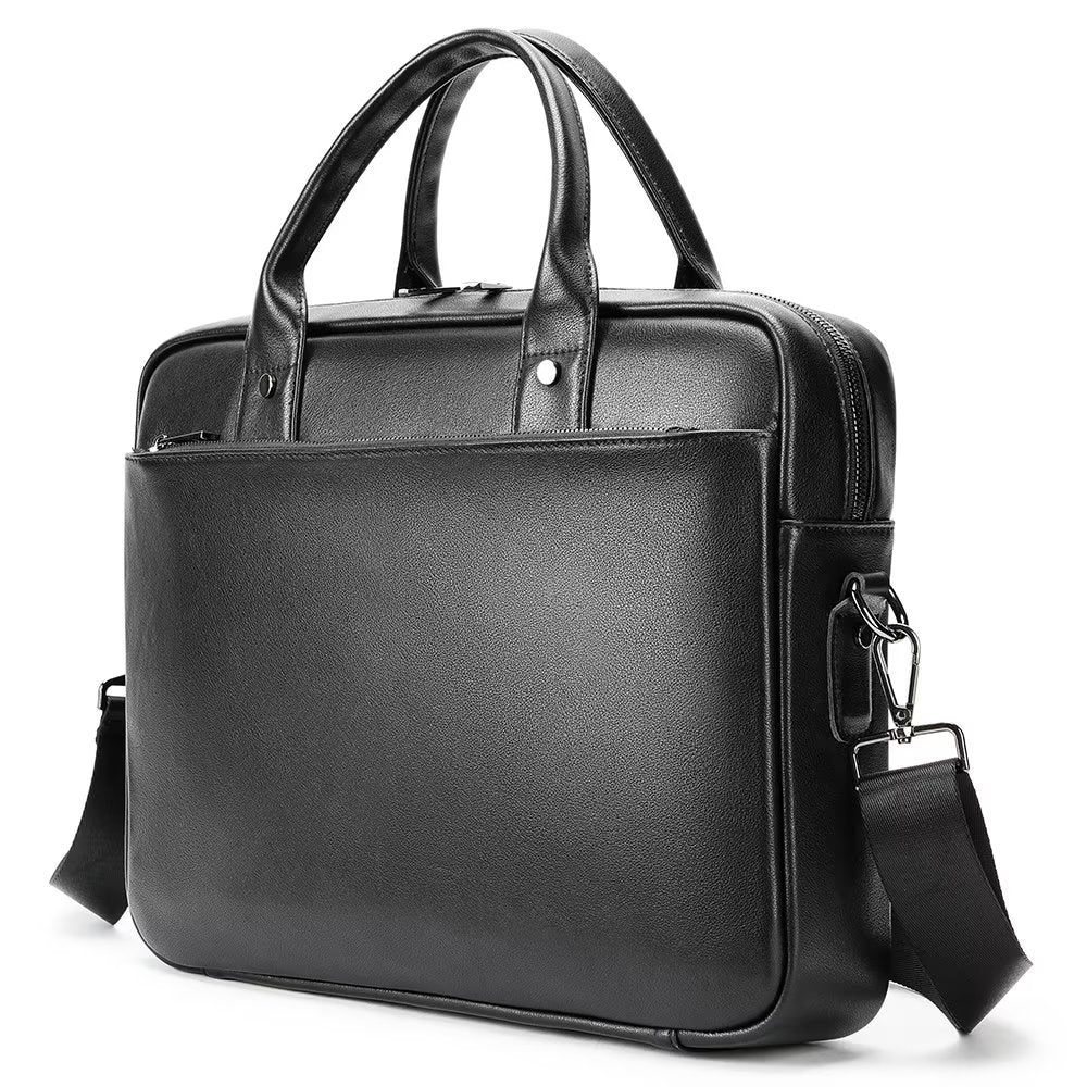 Porte-documents Pour Hommes Mallette D'affaires À Double Compartiment Cuir Luxe - Noir