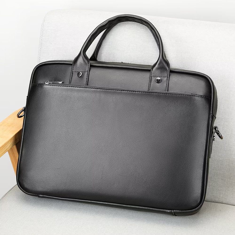 Porte-documents Pour Hommes Mallette D'affaires À Double Compartiment Cuir Luxe - Noir