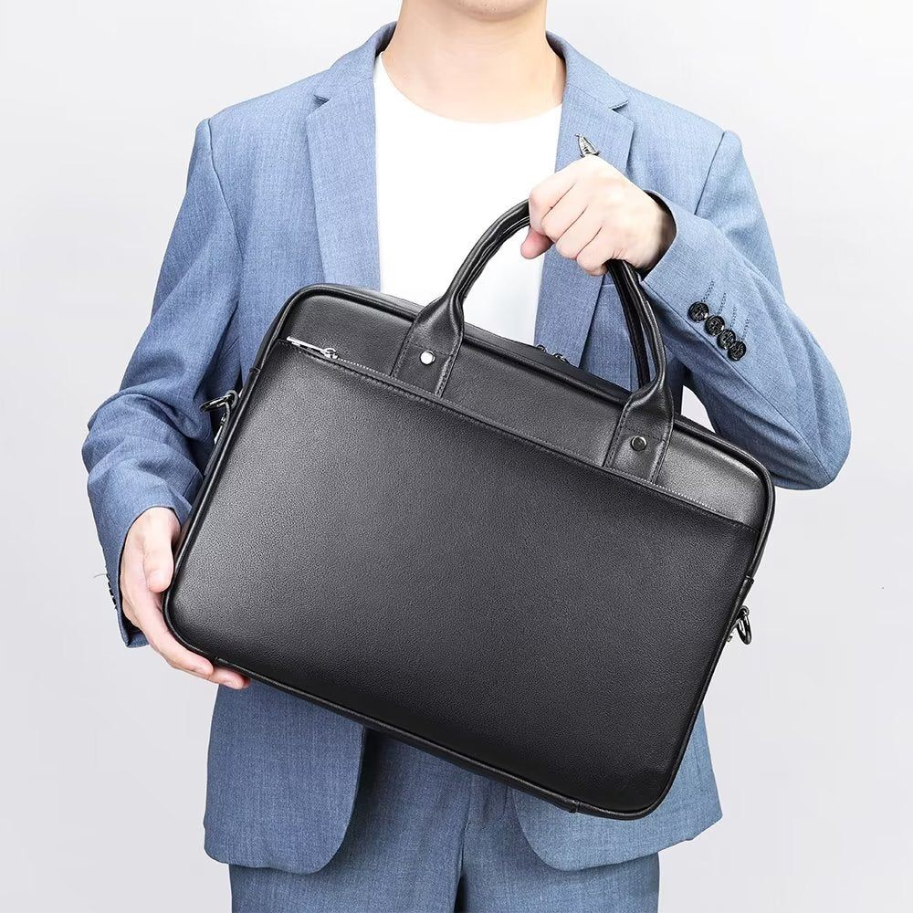 Porte-documents Pour Hommes Mallette D'affaires À Double Compartiment Cuir Luxe - Noir