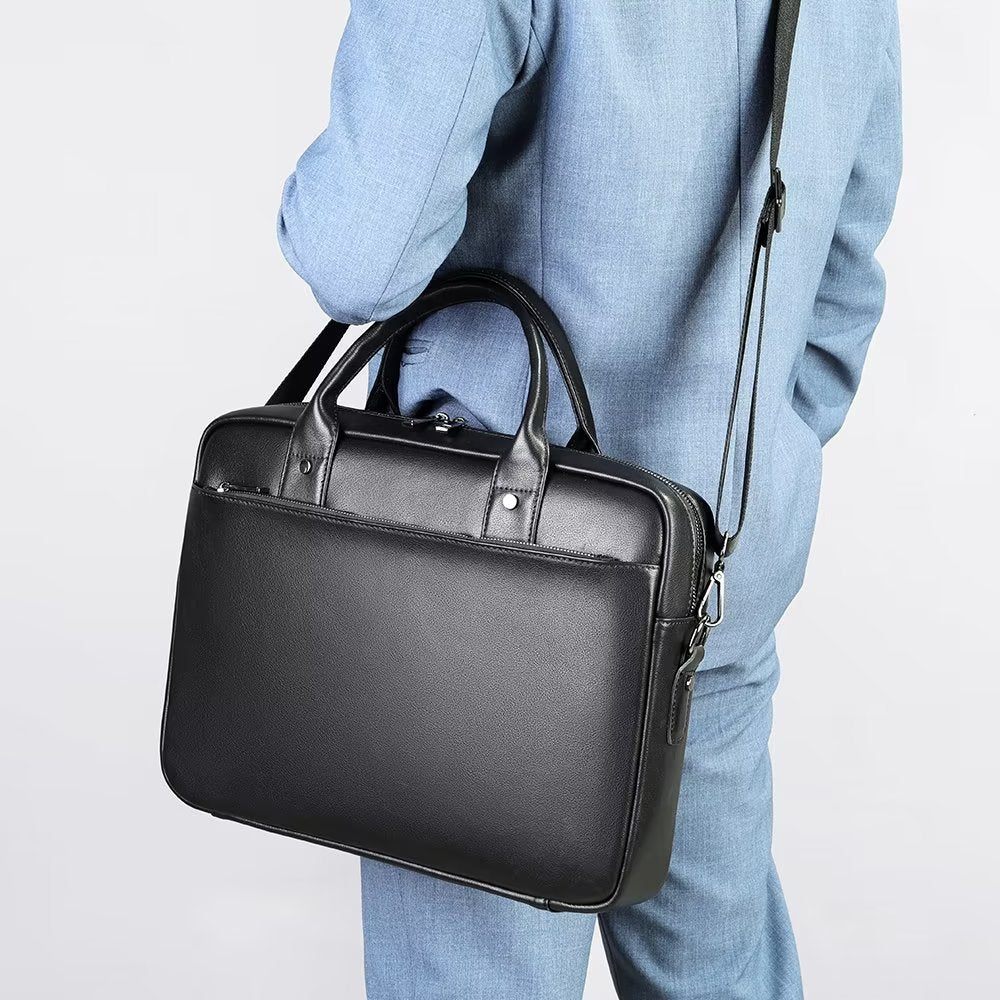 Porte-documents Pour Hommes Mallette D'affaires À Double Compartiment Cuir Luxe - Noir