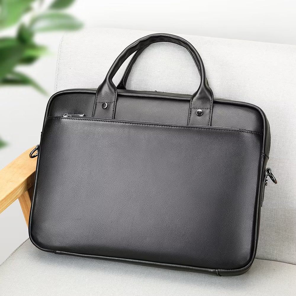 Porte-documents Pour Hommes Mallette D'affaires À Double Compartiment Cuir Luxe - Noir