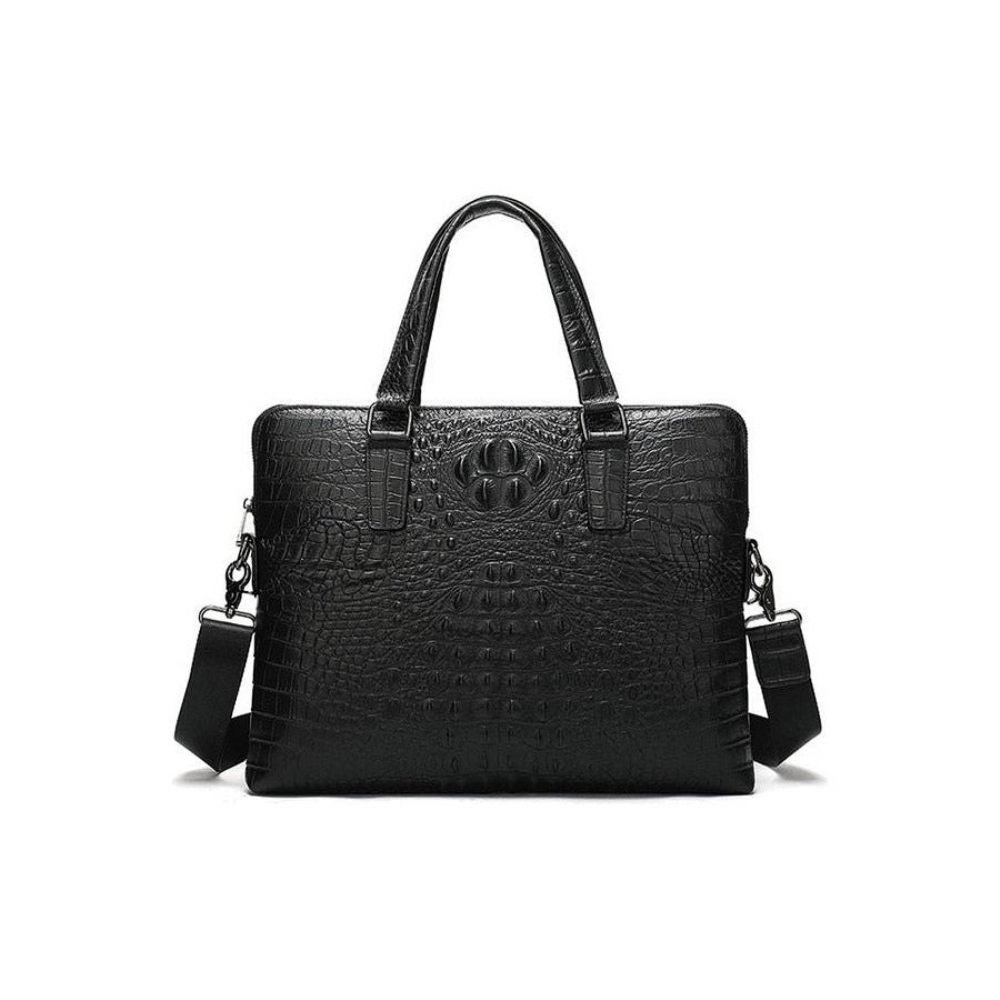 Porte-documents Pour Hommes Mallette D'affaires Luxe Cuir Gaufré Croco - Noir