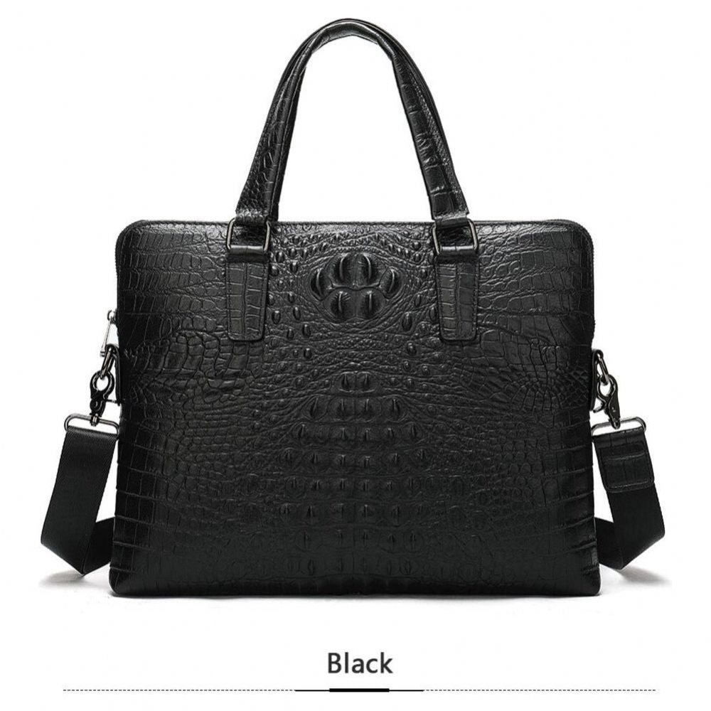 Porte-documents Pour Hommes Mallette D'affaires Luxe Cuir Gaufré Croco - Noir