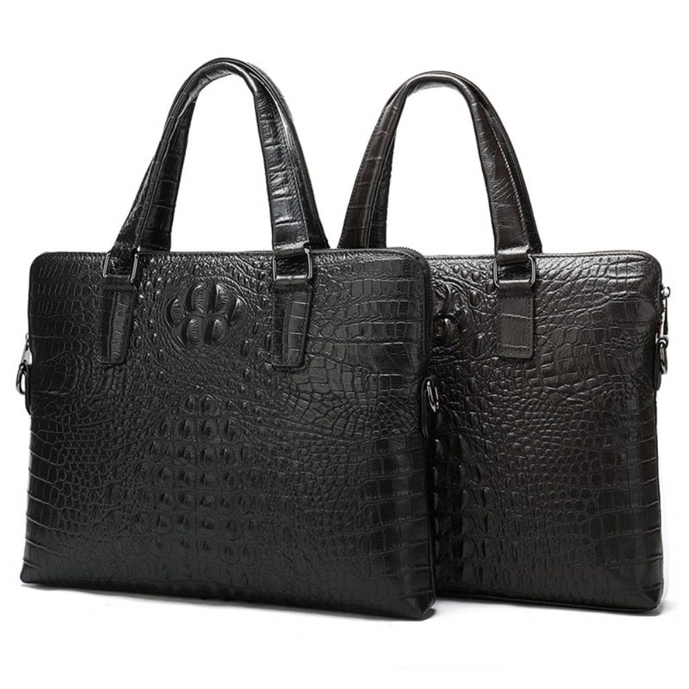 Porte-documents Pour Hommes Mallette D'affaires Luxe Cuir Gaufré Croco - Noir