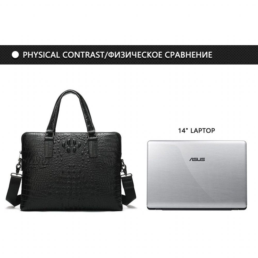 Porte-documents Pour Hommes Mallette D'affaires Luxe Cuir Gaufré Croco - Noir