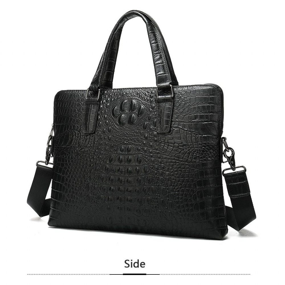 Porte-documents Pour Hommes Mallette D'affaires Luxe Cuir Gaufré Croco - Noir