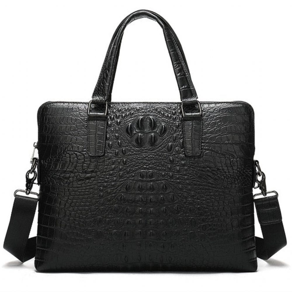 Porte-documents Pour Hommes Mallette D'affaires Luxe Cuir Gaufré Croco - Noir