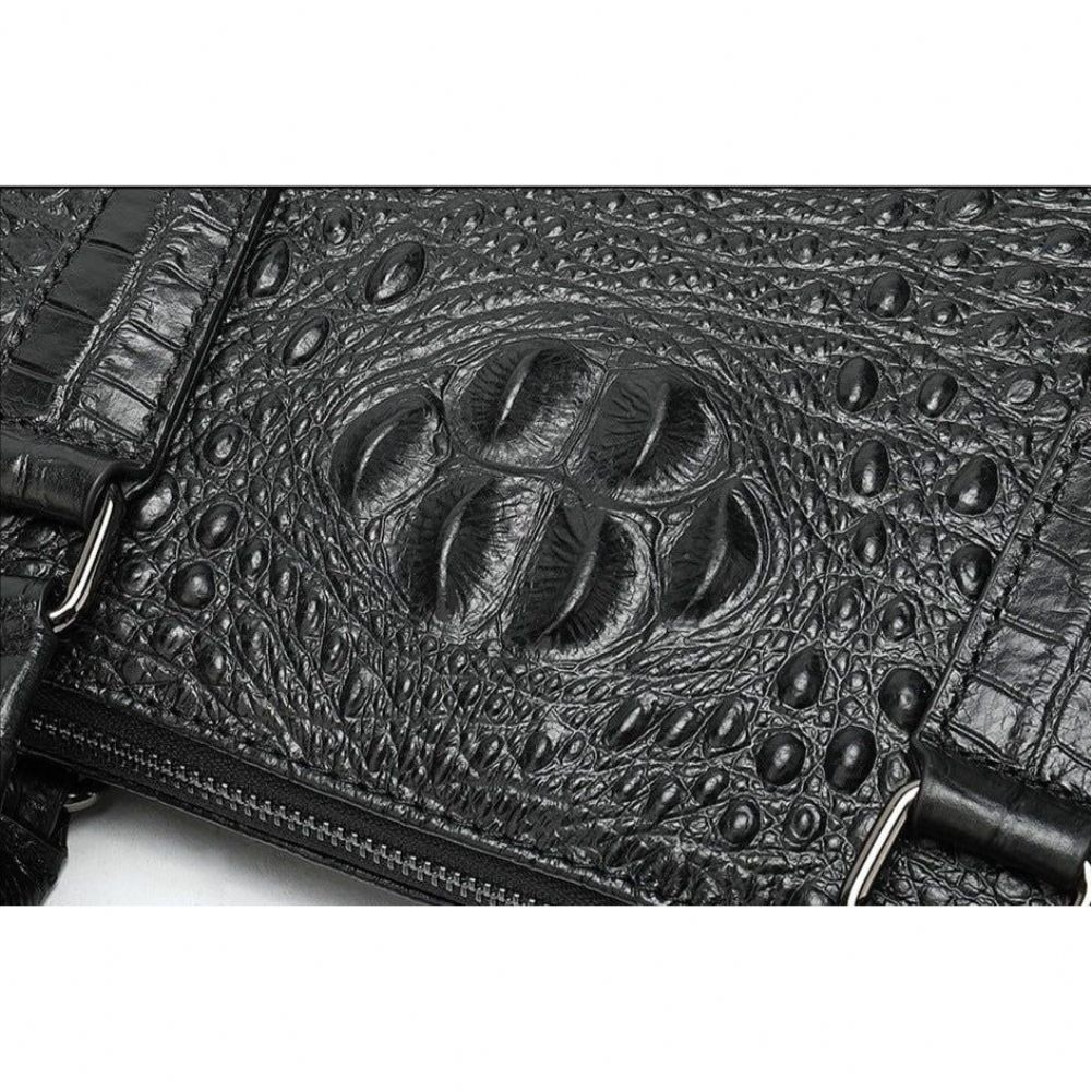 Porte-documents Pour Hommes Mallette D'affaires Luxe Cuir Gaufré Croco - Noir