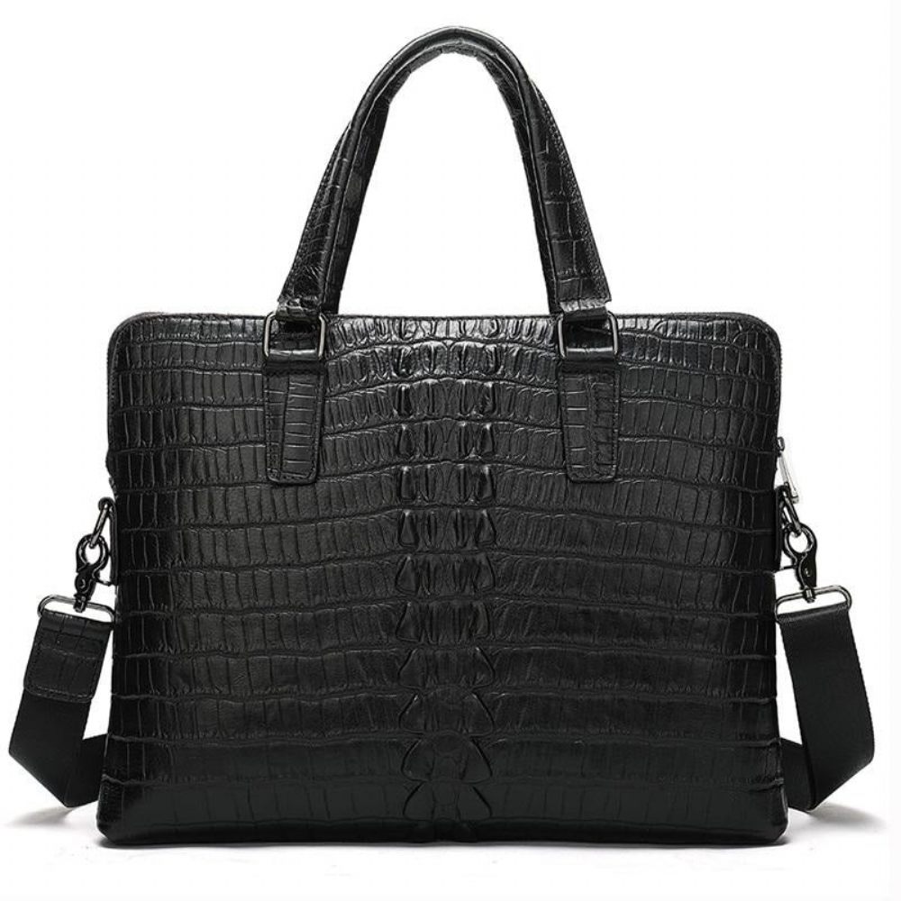 Porte-documents Pour Hommes Mallette D'affaires Luxe Cuir Gaufré Croco - Noir