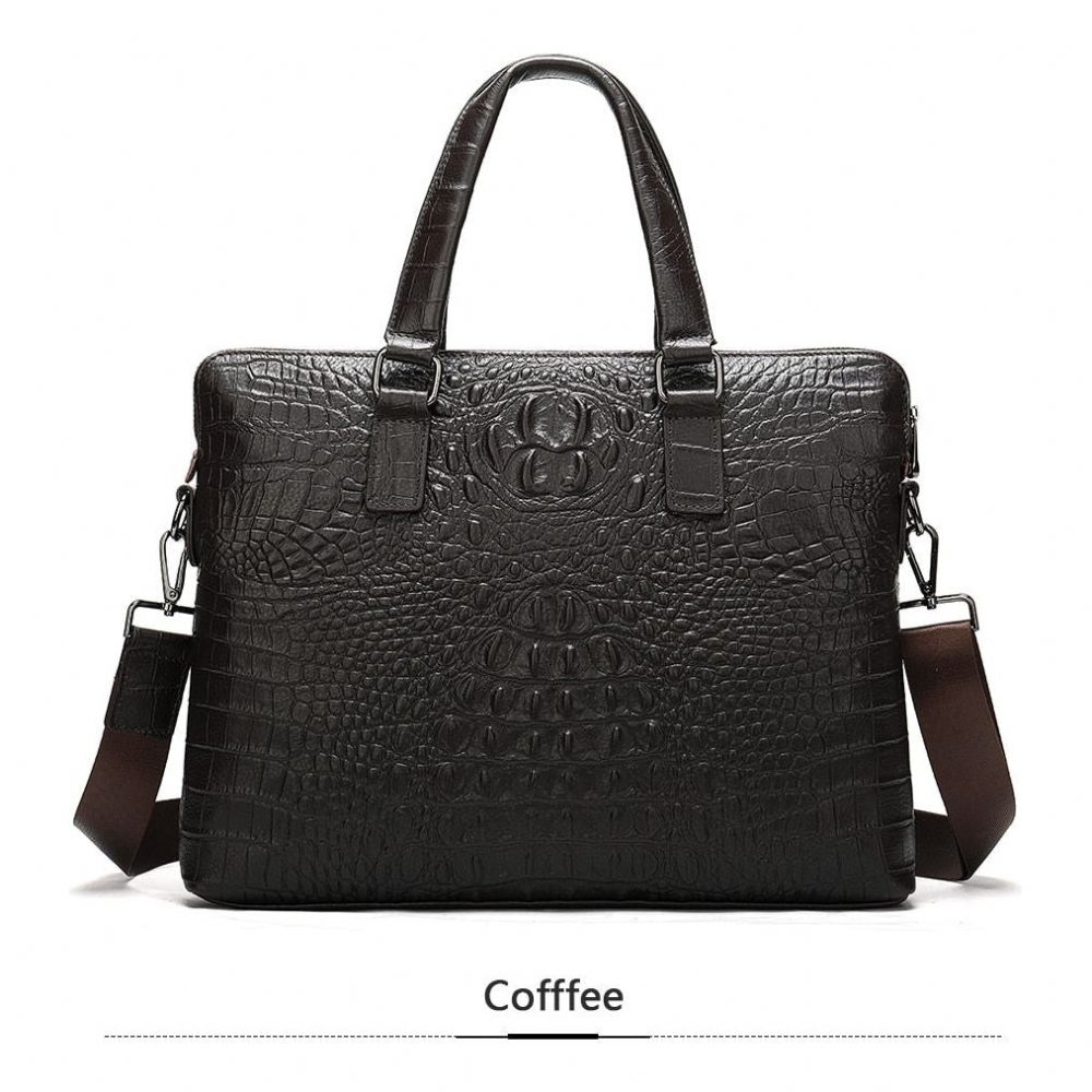 Porte-documents Pour Hommes Mallette D'affaires Luxe Cuir Gaufré Croco - Café