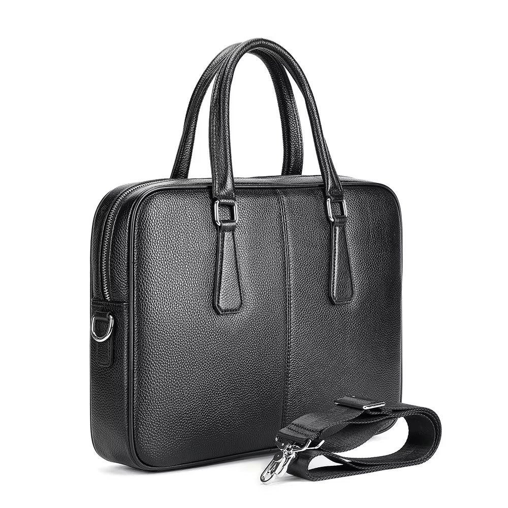 Porte-documents Pour Hommes Mallette D'affaires Technique À Double Compartiment Cuir Luxe - Noir