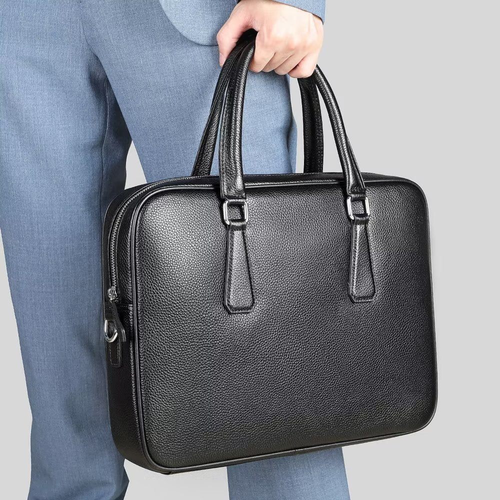 Porte-documents Pour Hommes Mallette D'affaires Technique À Double Compartiment Cuir Luxe - Noir