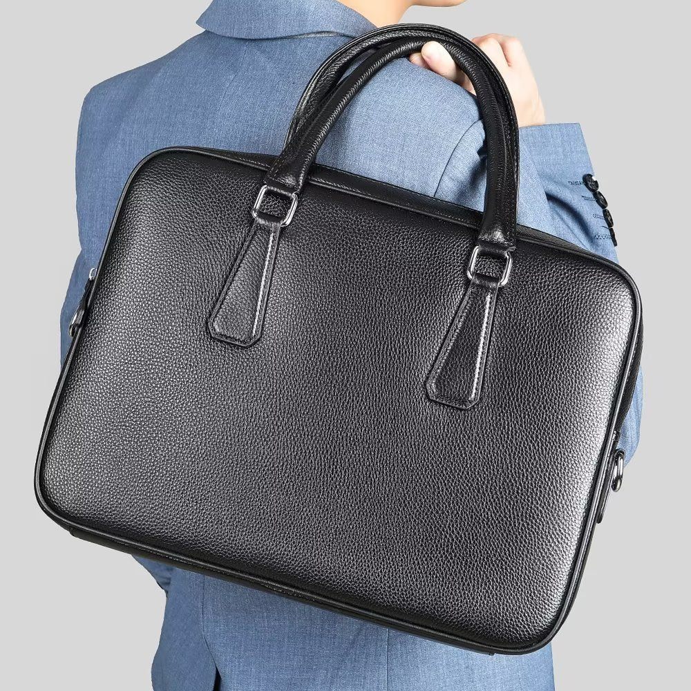 Porte-documents Pour Hommes Mallette D'affaires Technique À Double Compartiment Cuir Luxe - Noir