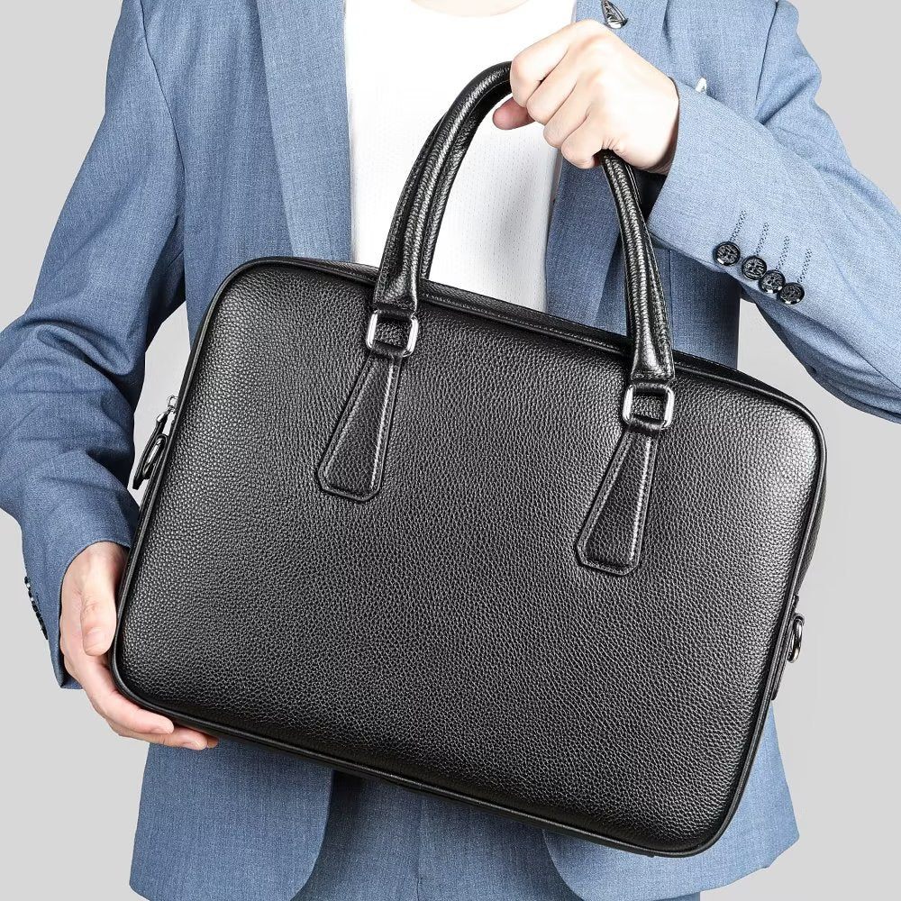 Porte-documents Pour Hommes Mallette D'affaires Technique À Double Compartiment Cuir Luxe - Noir