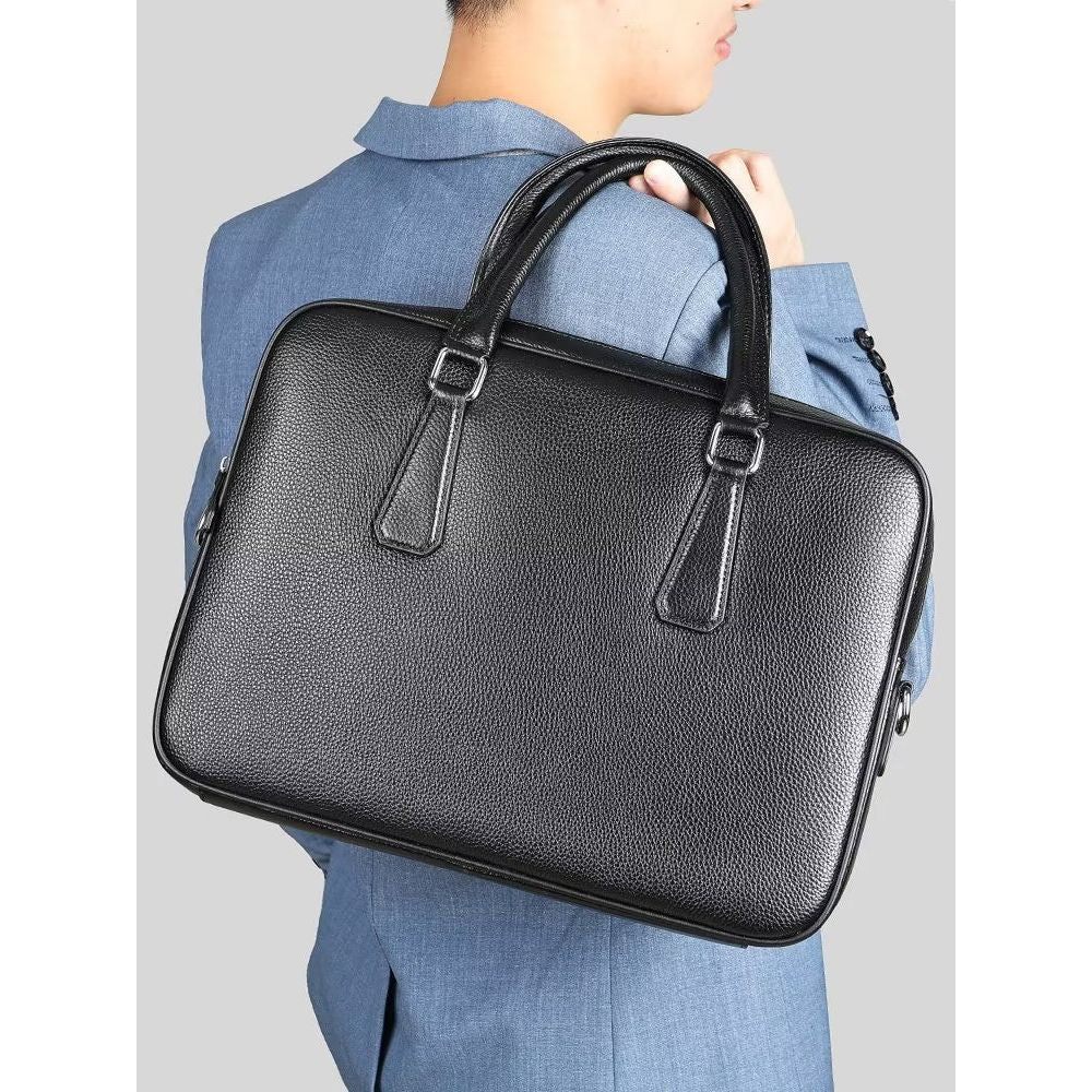 Porte-documents Pour Hommes Mallette D'affaires Technique À Double Compartiment Cuir Luxe - Noir