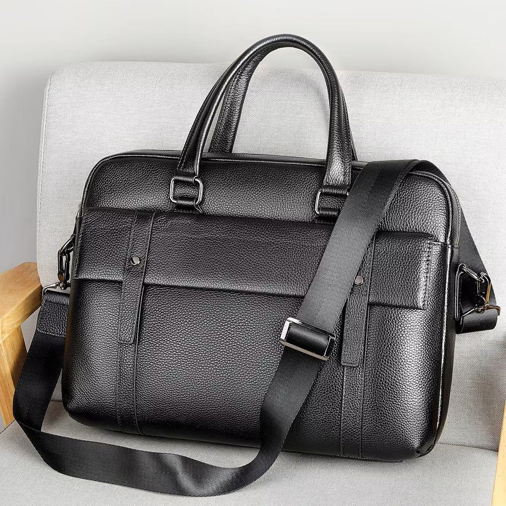 Porte-documents Pour Hommes Organisateur Luxe Cuir À Double Compartiment Mallette D'affaires - Noir